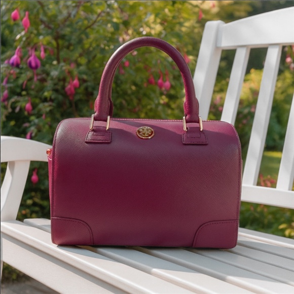 NEW Tory Burch Robinson Middy Raspberry Pink Saffiano Leather Satchel Bag - Picture 1 of 9